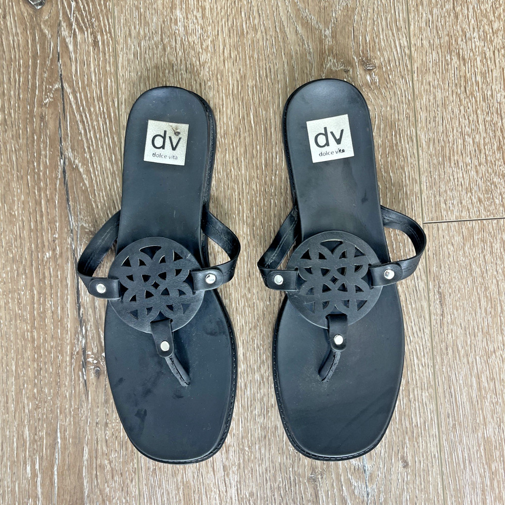Dolce Vita Size 10 Black Sandal Flip Flop Thong Cordel Slip On Boho Elegant